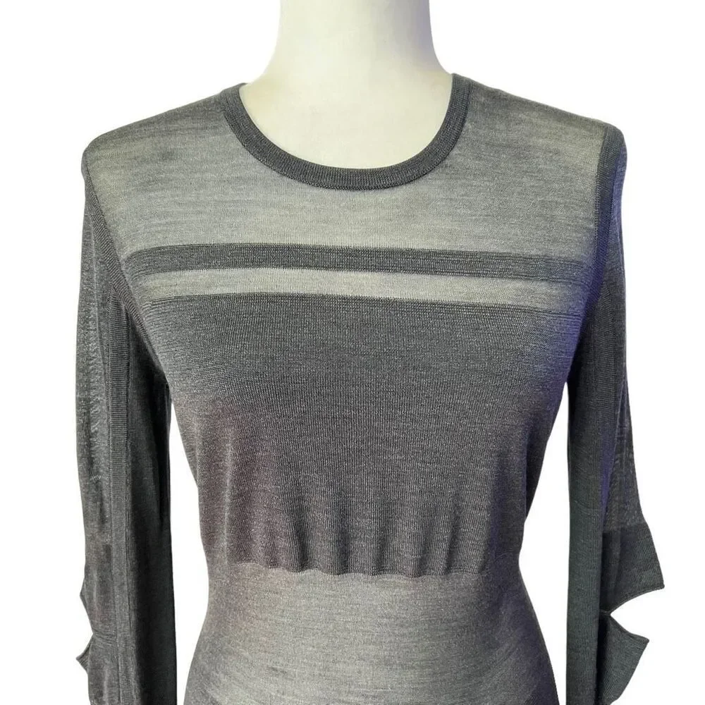 Jason Wu Light Knit Silk Top Size Large Gray Long-Sleeve Elbow Cut Wu Collection